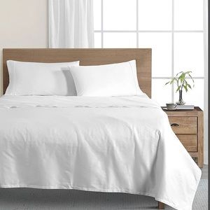 WellBeing 300-Thread-Count Oxywash 4-Piece Sheet Set, Queen, Solid, White